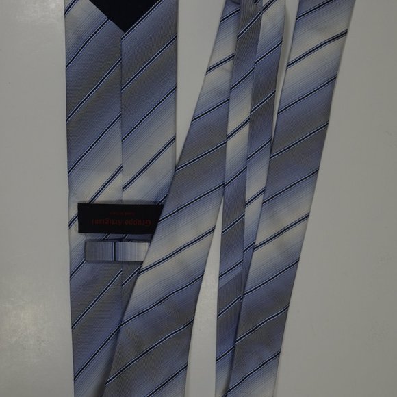 GRUPPO ARTIGIANI Navy Gray Silk Tie Striped - Picture 9 of 12